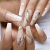 24 шт., накладные ногти телесного розового цвета, длинные накладные ногти, акриловые градиентные накладные ногти, мраморные, с полным покрытием, накладные ногти для женщин и девочек