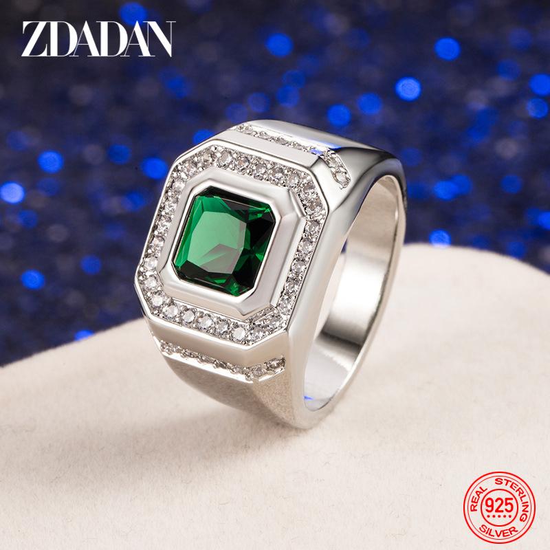 925 Sterling Silver Emerald Finger Rings for Men Fashion Party Jewelry