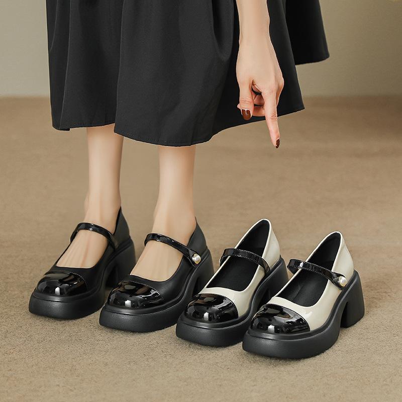 French High-Heeled Mary Jane Small Leather Shoes Women'S Spring And Summer Platform Fashion Versatile Pearl One-Button Single Shoes