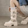 New Fashion Women Knee-High Boots Autumn Winter 2024 High Quality Outdoors Solid Color Women's Shoes Botines De Mujer