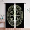 Шторы в темном стиле с узором «Руны» в стиле ретро, принт «Щит викингов», для детской комнаты, гостиной, украшения кухни, 2 шт.