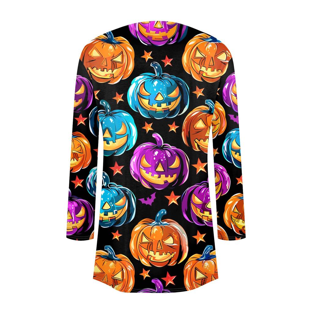 Женская модная повседневная куртка-кардиган средней длины с принтом на Хэллоуин и нерегулярным подолом