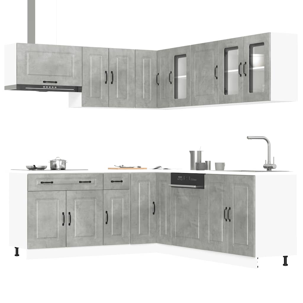 11 piece Kitchen Cabinet Set Kalmar Concrete Grey Engineered Wood