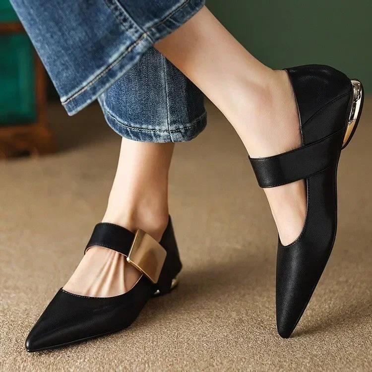 Women Nature Suede High Thick Heels New 2024 Spring Black Apricot Square Toe Pumps Elegant Lady Metal Decoration Shoes