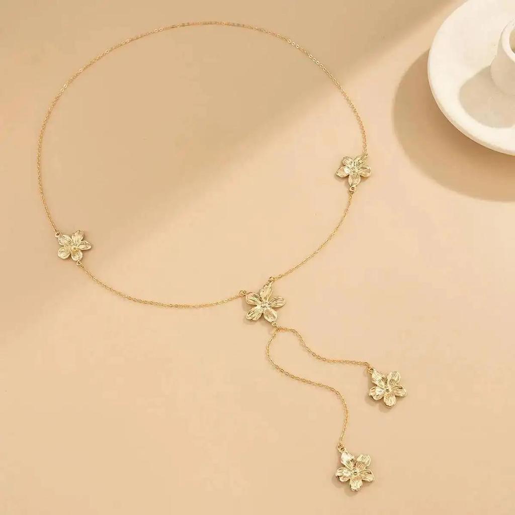 New Vintage Exquisite Y-shaped Flower Pendant Necklace for Women Bohemia Long Tassel Neck Accessories Jewelry Wedding Gifts