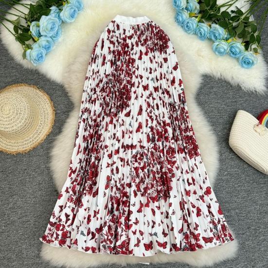 Длинная юбка в ретро-стиле, на резинке, с высокой талией, с принтом бабочек, плиссированная, с широким подолом, из дышащей ткани, для повседневной носки