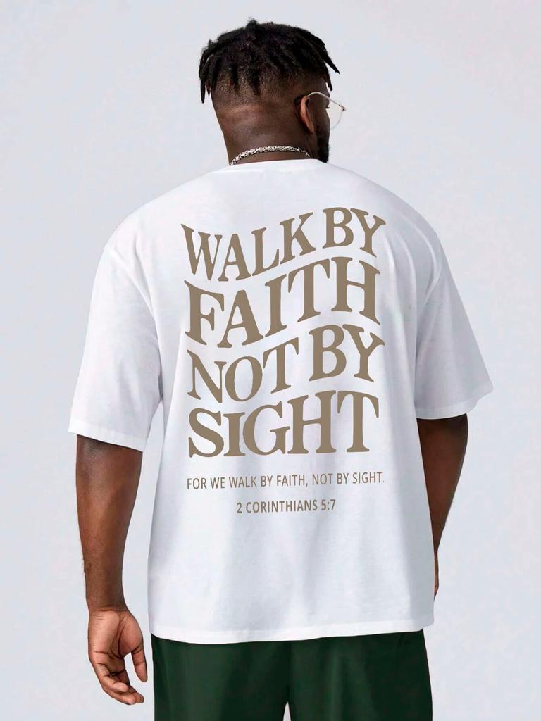 WALK BY FAITH NOT BY SIGHT Slogan Print T-shirts For Women Unisex Short Sleeve White Tees Top 100% Cotton Breathable Casual T Shirt