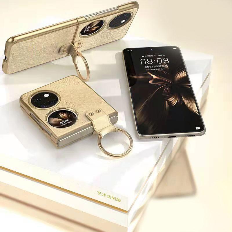 Premium Leather Phone Case P60 Pocket P50 With Integrated Ring Stand Full Coverage Shockproof Protection