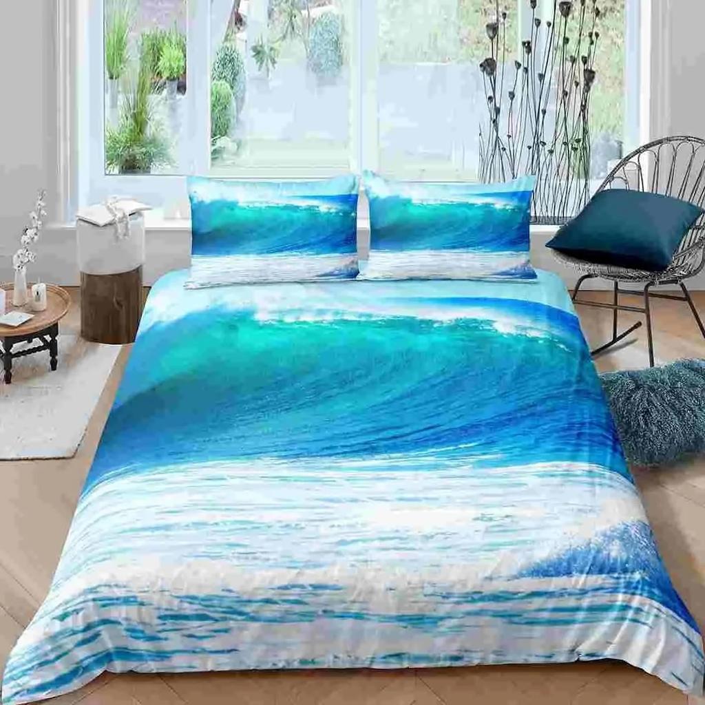 Комплект постельного белья Ocean Wave, комплект постельного белья для двоих, пляж с пенистыми волнами, полиэстер, морской берег, праздничная тема, королева, размер King Size, пододеяльник