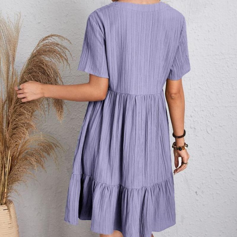 Летние свободные однотонные женские повседневные платья с коротким рукавом, модное винтажное элегантное сексуальное платье с баской, женское свободное платье с оборками на талии 25924