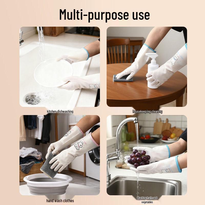 Women's Waterproof Nitrile Rubber Dishwashing Gloves - Durable, Thick, and Ideal for Kitchen and Household Cleaning.