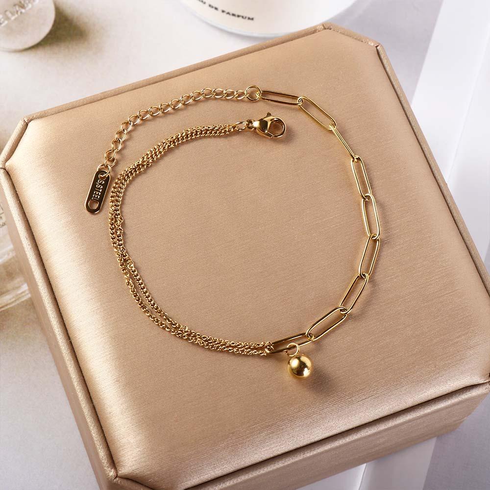 Двухслойный модный браслет на щиколотку из титановой стали с бусинами, классика лета