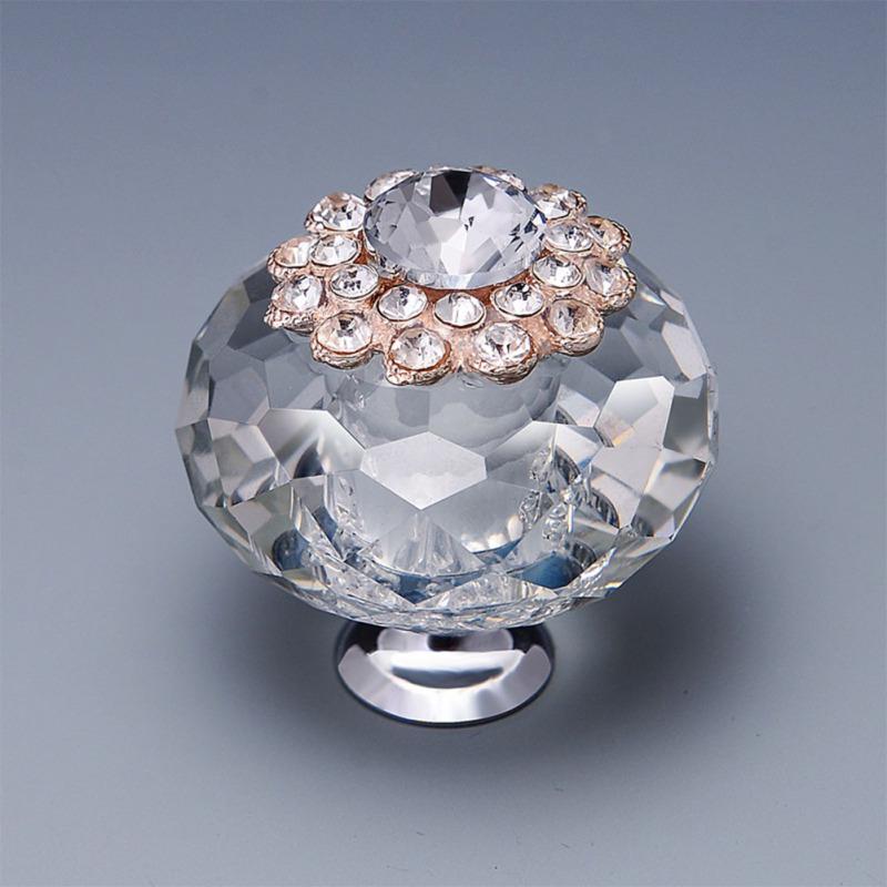 40 мм роскошные хрустальные дверные ручки из цинкового сплава, тянущая ручка для ящика шкафа, шкафа, кухонной двери