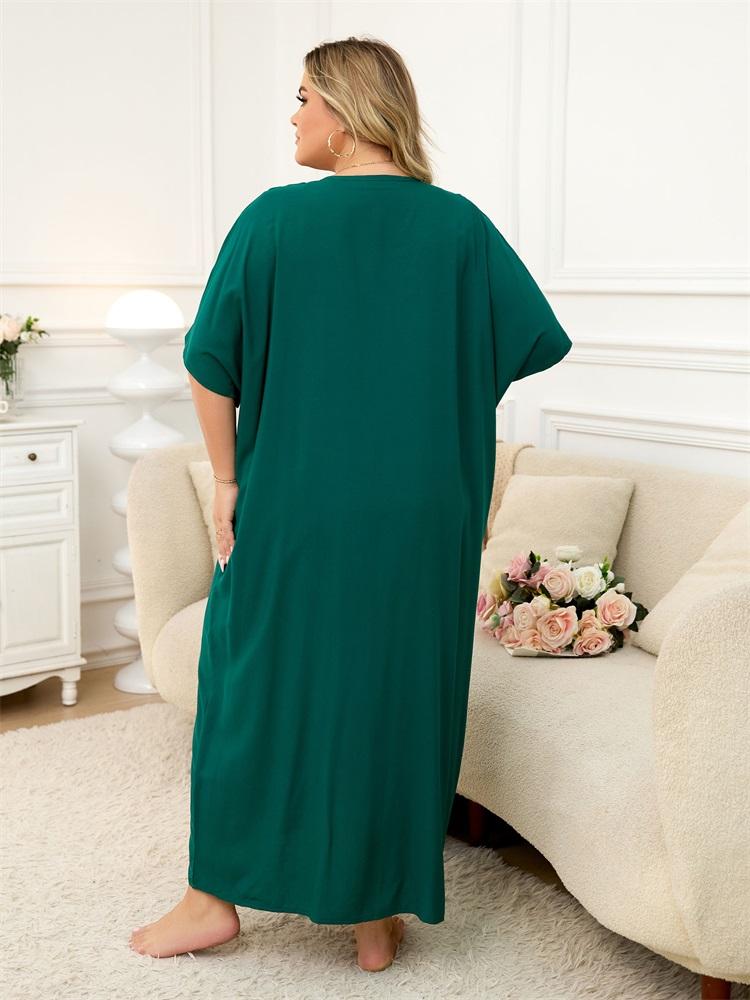 EDOLYNSA Women's Loose Black Kaftan Colorful Embroidered V-neck Short Sleeve Robe Beach Maxi Dress Swimsuit Cover Up Bohemian Moo Moo Dresses