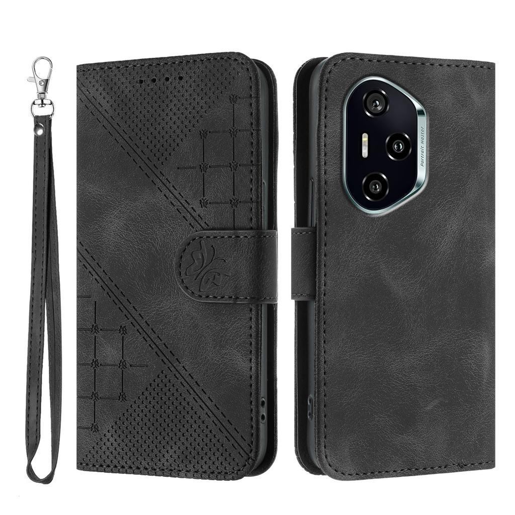 Для Honor 400 Кожаный чехол-кошелек Чехол для телефона с тиснением в виде бабочки и цветка со шнурком