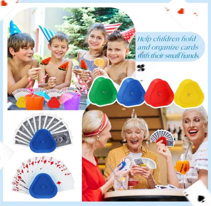 Spring-loaded playing card holder keeps your hands free and makes things easy