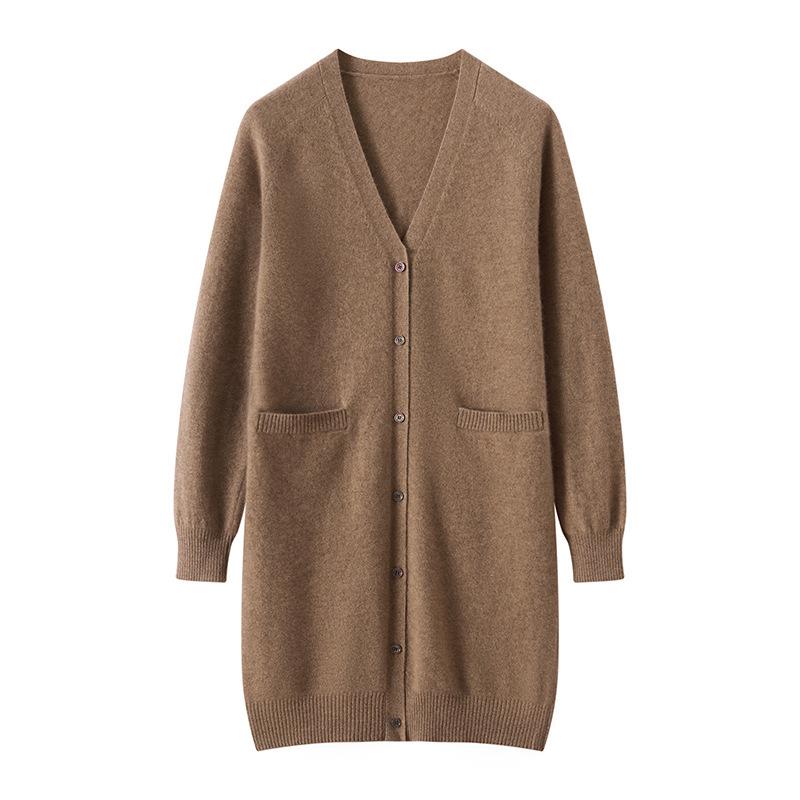 Autumn Winter Cashmere Knit Cardigan - Versatile, Soft & Comfortable, Solid Color, Mid-Length