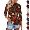 Женская модная повседневная блузка с лацканами на пуговицах, с рукавом 3/4 и винтажным принтом
