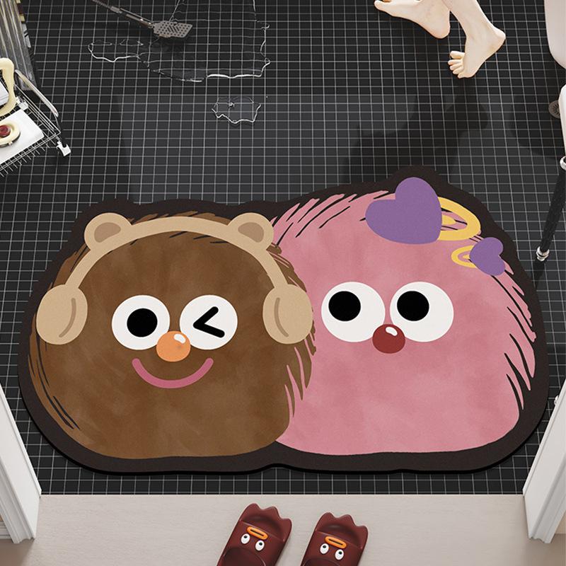 Japanese Bathroom Absorbent Floor Mat, Diatom Mud Non-Slip Foot Mat, Household Toilet, Toilet Door Fun Carpet