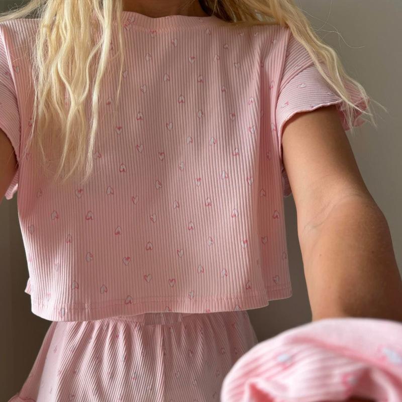 Летний женский повседневный комплект 2026: футболка с принтом в виде листа лотоса, короткие штаны, домашняя одежда