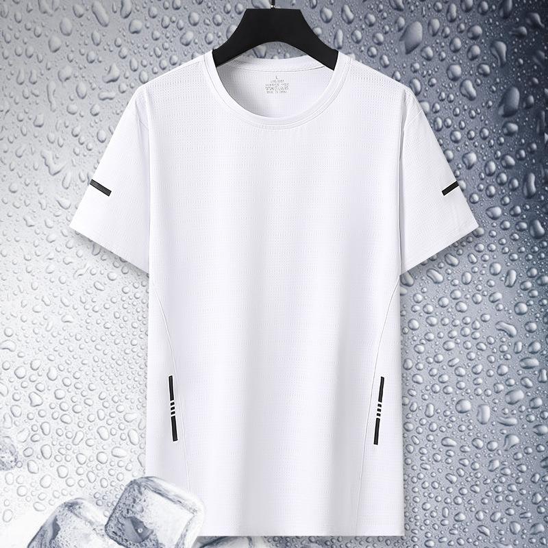 Летняя футболка из ледяного шелка с коротким рукавом, мужская эластичная быстросохнущая футболка с короткими рукавами, мужская верхняя одежда, мужская одежда