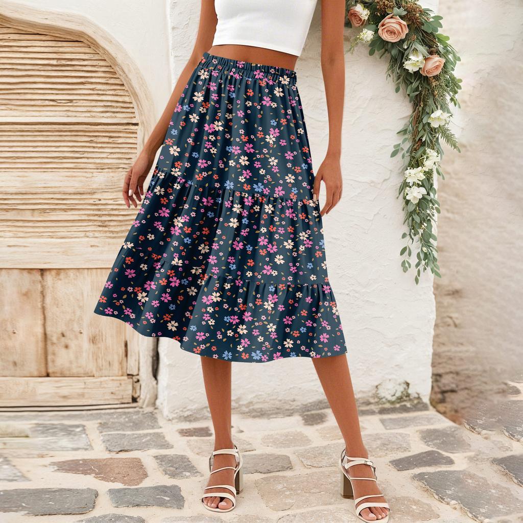 Женская повседневная юбка А-силуэта с высокой талией, юбка в полоску с принтом в горошек и карманами