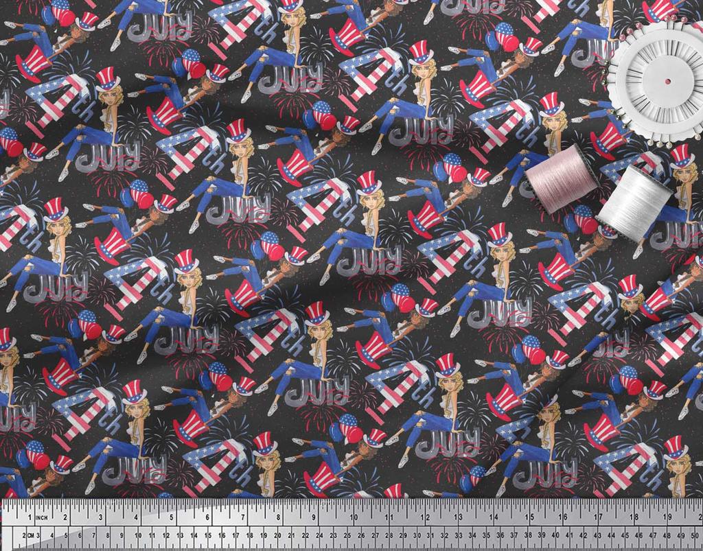 Soimoi Черная японская креп-сатиновая ткань для женщин, воздушных шаров и фейерверков с принтом для вечеринок, ткань по метрам 42 дюйма