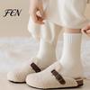 Warm Casual Socks for Home Use Women Thickened Winter Socks, Solid Color Mid Calf Thermal Fleece Lined Gifts Her Crew Cold Weather, Soft Hosiery Daily
