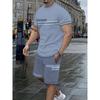 Мужской комплект одежды, повседневная футболка в полоску с круглым вырезом, коротким рукавом и шорты, комплект из 2 предметов для летнего активного отдыха на свежем воздухе