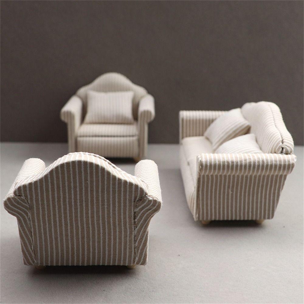 Simulation Miniature Sofa Striped Mini Sofa Scene Toy Dollhouse Sofa DIY Decor