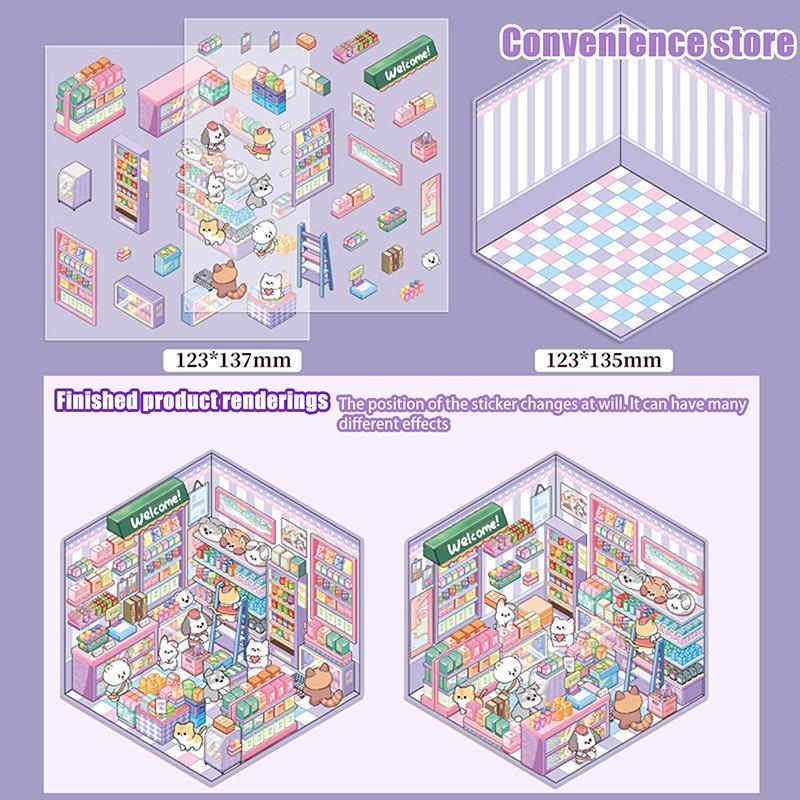 1 набор мультяшных ресторанных миниатюрных сцен для пекарни, 3D-наклеек для ландшафтного дизайна, визуальные трехмерные наклейки для укладки