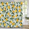 Лимонная шторка для душа, Шторка для ванной из полиэстеровой ткани с принтом фруктов и зеленых листьев по всей поверхности, Водонепроницаемая