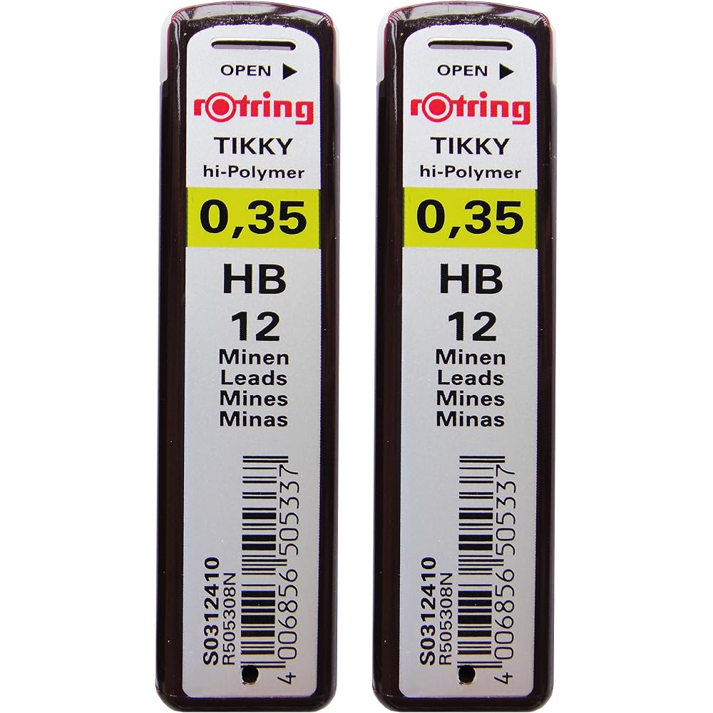 Механический карандаш Rotring Tikky, стержни 0,35 мм HB, 12 стержней