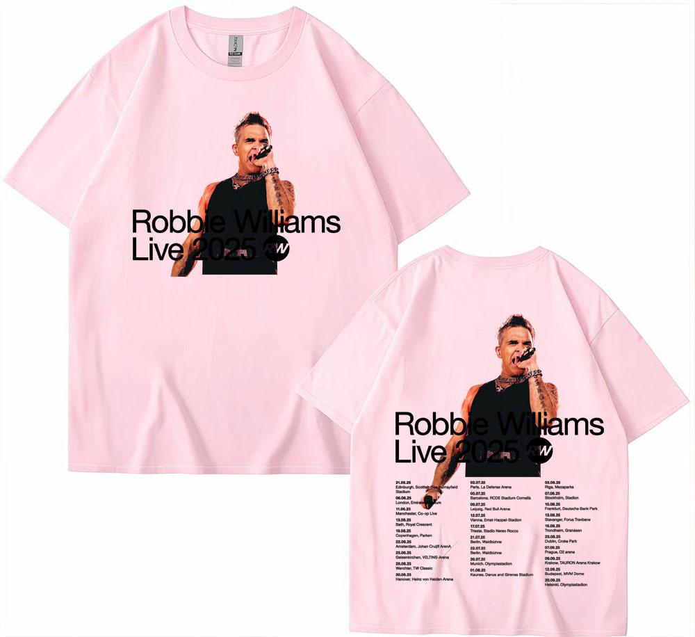 Robbie Williams Live 2025 Tour Cover Tshirts Men Women High Street Hip Hop Punk T Shirt Summer Casual Short Sleeve Tshirt Tops