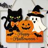 Festive Hanging Decoration for Friends Halloween Door Sign with Hemp Rope Lanyard, Pumpkin Ghost Printed Seasonal Store Window Display Plaque, Wooden