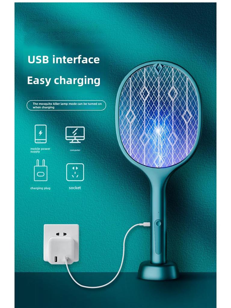 Электрическая мухобойка и уничтожитель комаров с зарядкой через USB: Мощная ловушка для комаров и мух 2 в 1