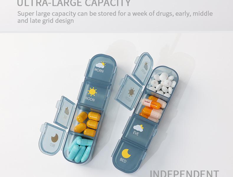 Портативный органайзер для таблеток на 7 дней утром и вечером с напоминанием о приеме пищи и большой емкостью