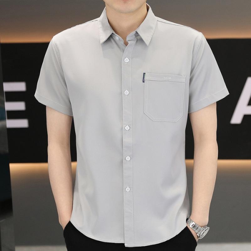 Summer Short-sleeved Shirt Men's Slim Senior Sense of Business Non-iron Striped Short-sleeved Shirt Hairstylist Tide Men's Clothing