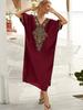 EDOLYNSA Bohemian Plus Size Embroidered Kaftan V-neck Puff Sleeve Casual House Dress 2024 Women Summer Beachwear Swimsuit Cover-ups Q1581