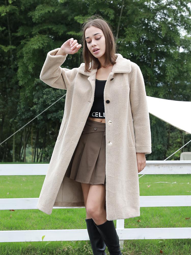 Женская одежда из зернистой плюшевой шерсти, осенне-зимнее теплое пальто из высококачественного искусственного меха