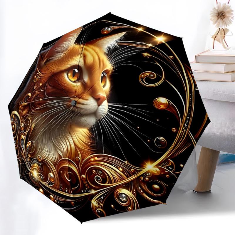 1pc Golden Feline Elegance Automatic Umbrella - Automatic Opening And Closing, Sturdy Iron Frame, Formal Occasions yy251018145