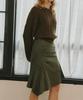 Ronron Smocking Unbalance Skirt Khaki