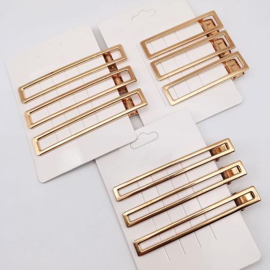 10Pcs Women Hairpins Non-fading Gloss Geometric Duck-bill Clips Anti-slip Non-falling Hollow Out Metal Openwork for Daily Wear
