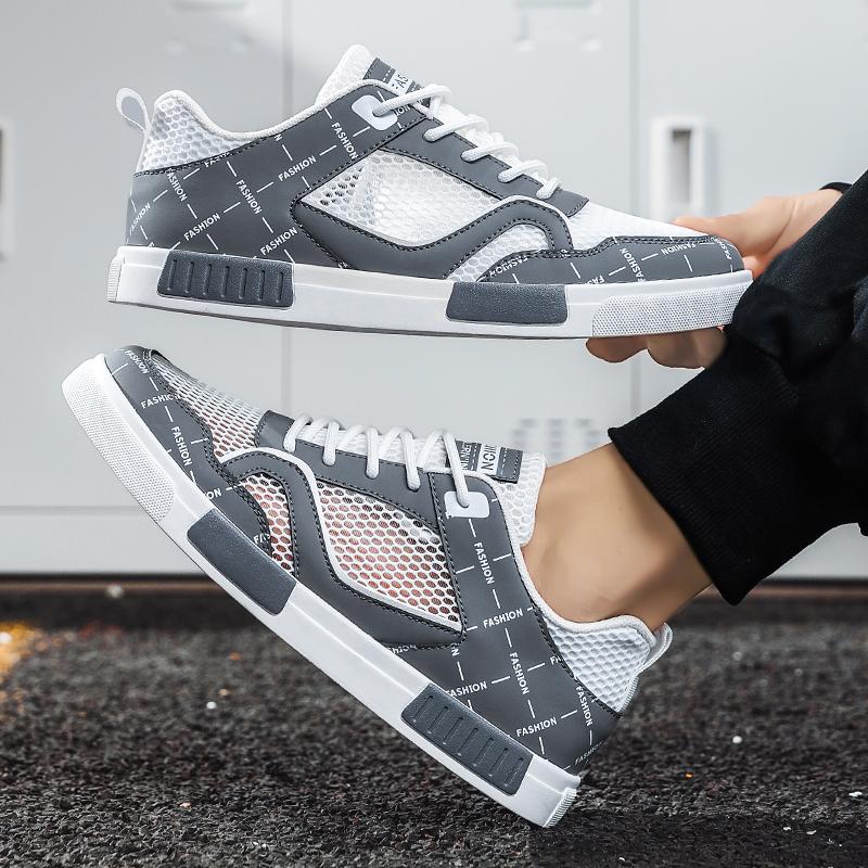 Мужская спортивная обувь, повседневная обувь для скейтбординга, летние дышащие студенческие серые кроссовки для бега, большие размеры