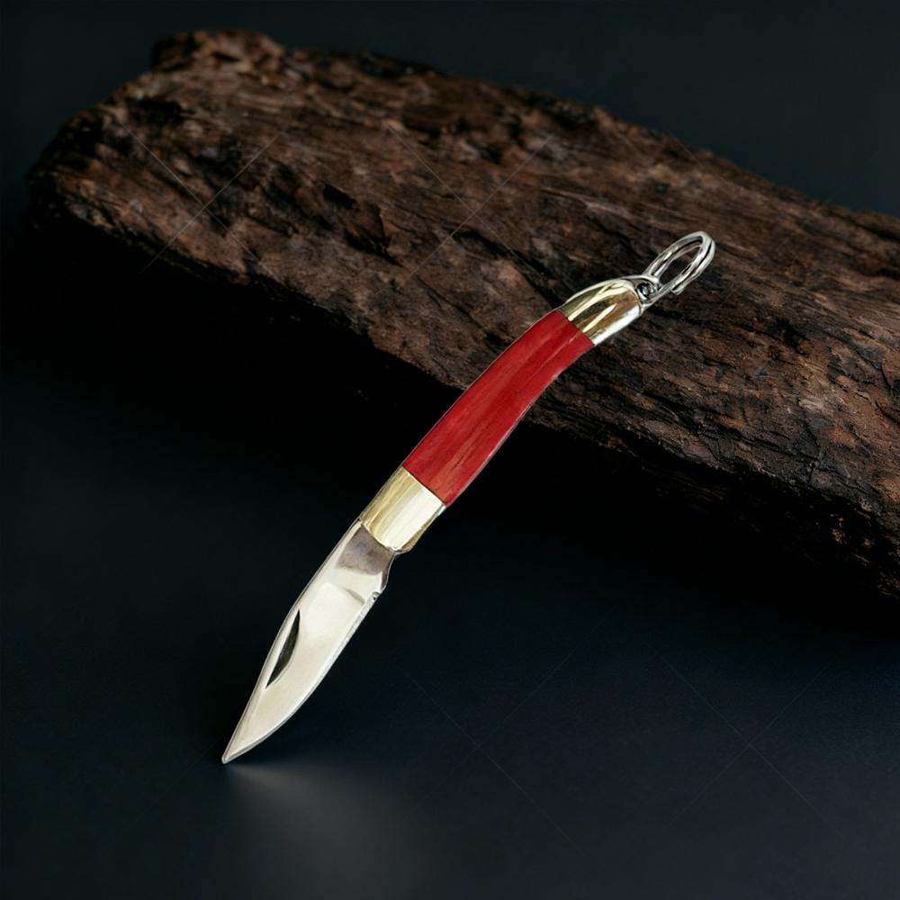 Portable Stainless Steel Mini Folding Keychain Knife with Red Bone Handle, Compact EDC Gadget for Wood Carving & Daily Parcel Unpacking