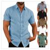 Summer Men's Fashion Short Sleeve Shirt, Solid Color Business Casual Button Linen Shirt