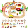 44pcs Wooden Railway Track Toys Racing Trains Tracks Wood Bridge Station Magnetic Cars Toys For Children Gift