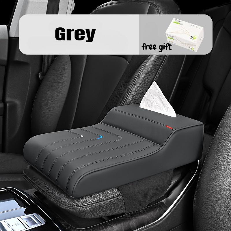 Car Armrest Box Height Increase Pad with Tissue Dispenser Car Armrest Leather Non-slip Memory Foam Pillow Protective Cover