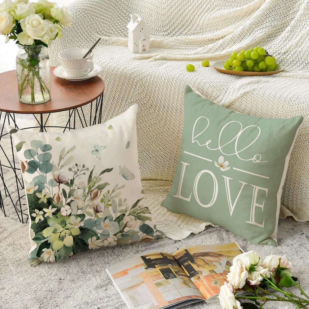 1/4Pcs Plant Flower Pillow Cover, Summer Decorative Cushion Cover, Rural Farmhouse Home Room Sofa Pillow Cover