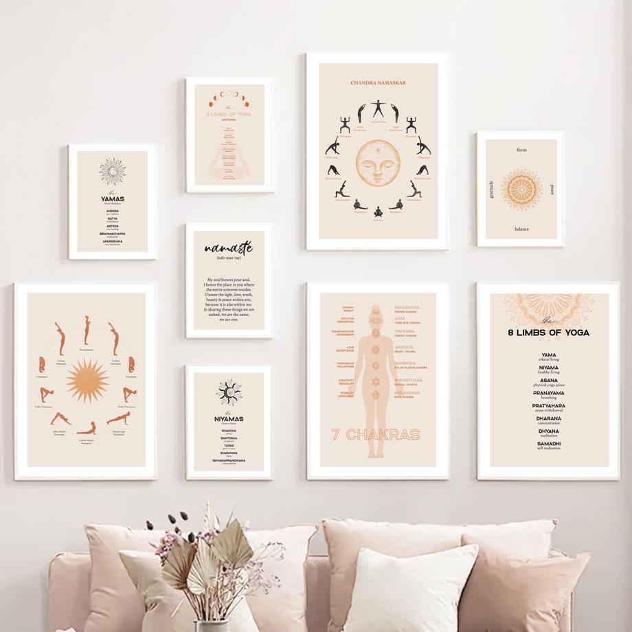 Йога Приветствие Солнцу Фитнес Zen Wall Art Холст Картина Плакаты на скандинавскую тему и принты настенные панно для гостиной Духовный декор